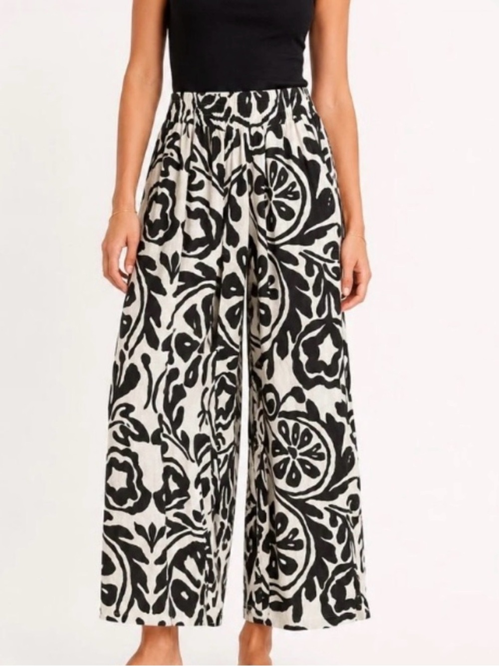 Christian Siriano Wide-Leg Black & White Printed Palazzo Pants - Size Medium